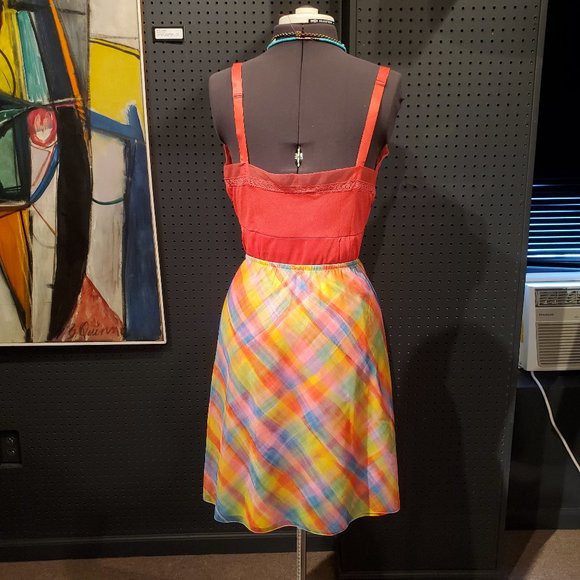 VINTAGE 1960s NEON PLAID SLIP SKIRT (DOUBLE LINED) - Picture 8 of 8